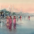 River Yamuna Festival Agra, India (Watercolour)