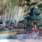 Painting of Matriz Plaza Montevideo (pen and wash)